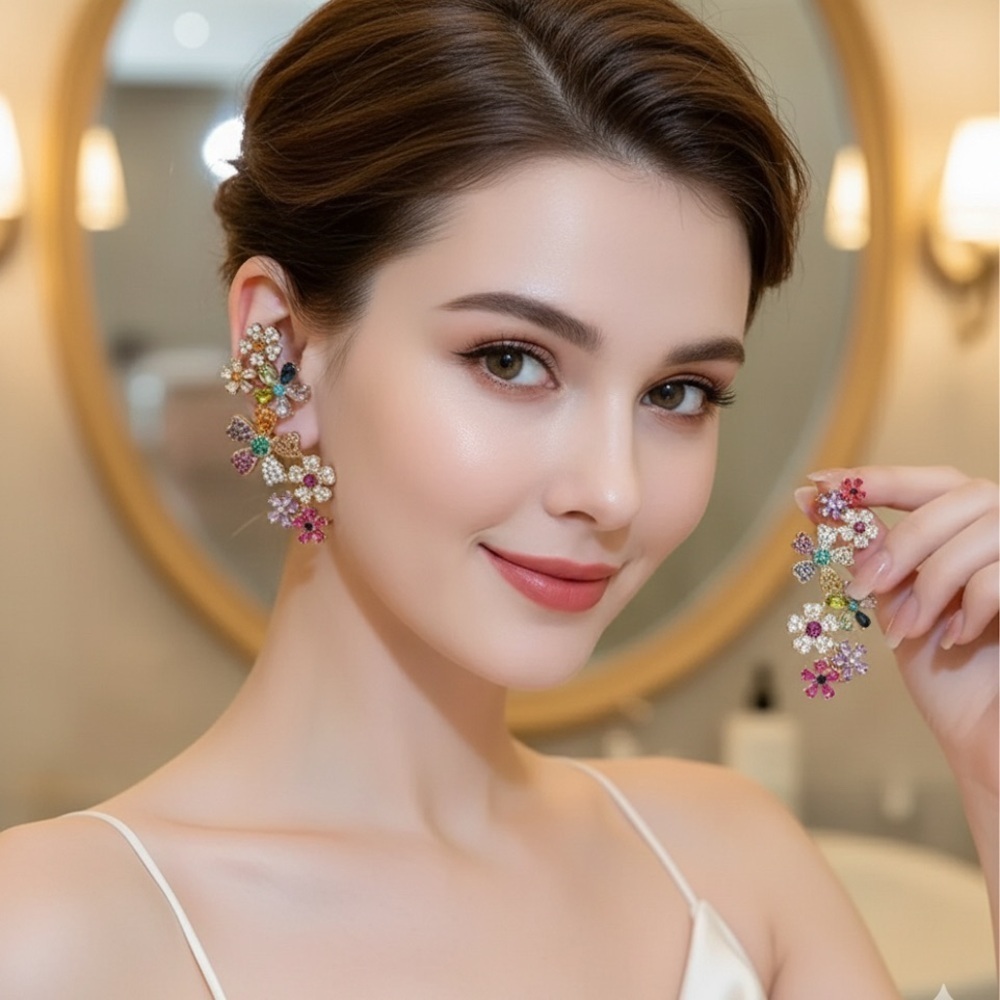 Last Chance! GORGEOUS! Sparkle Golden Floral Earrings - Picture 6 of 6